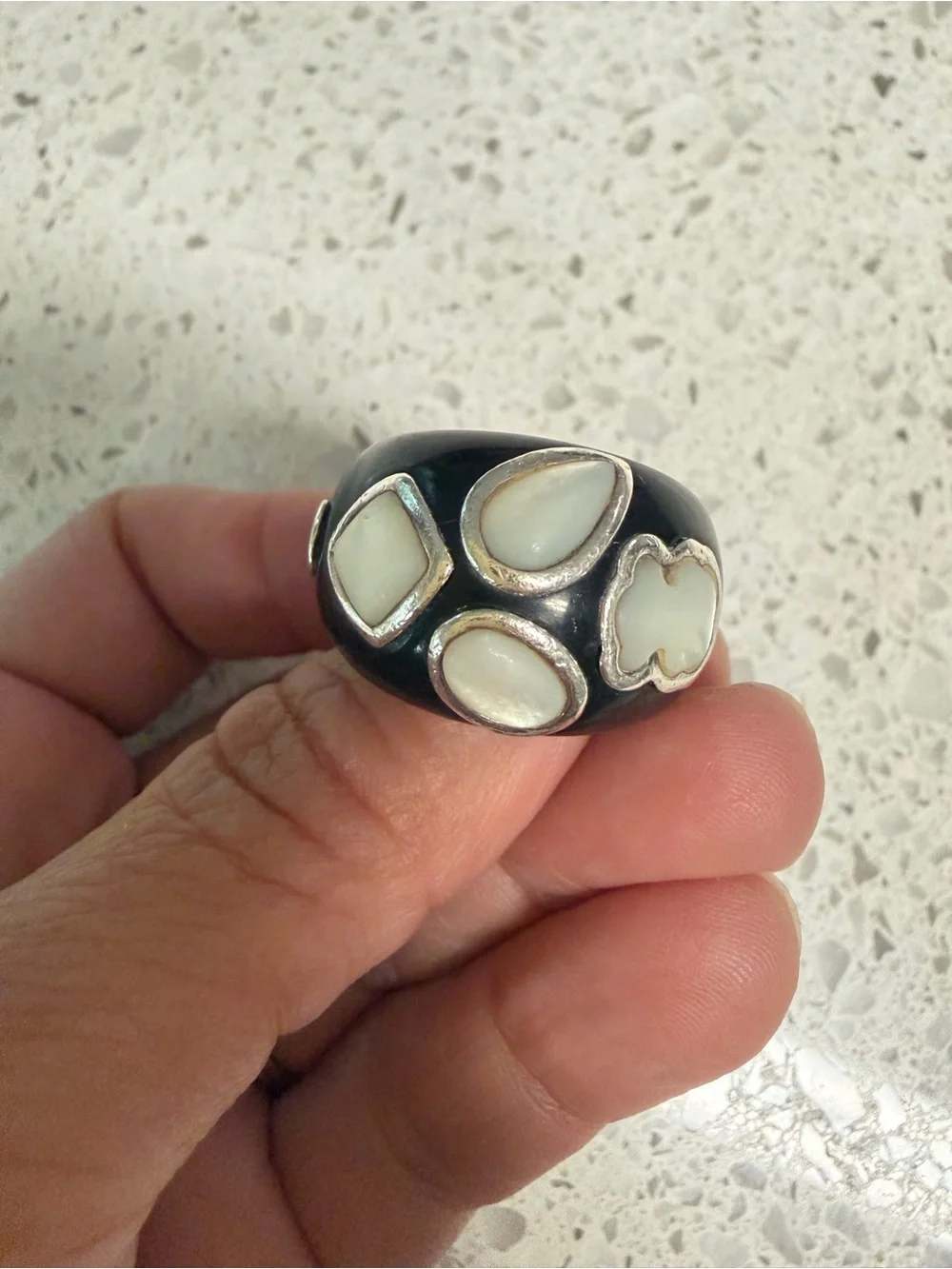 Authentic Tous Black Resin Ring with Mother-of-Pearl